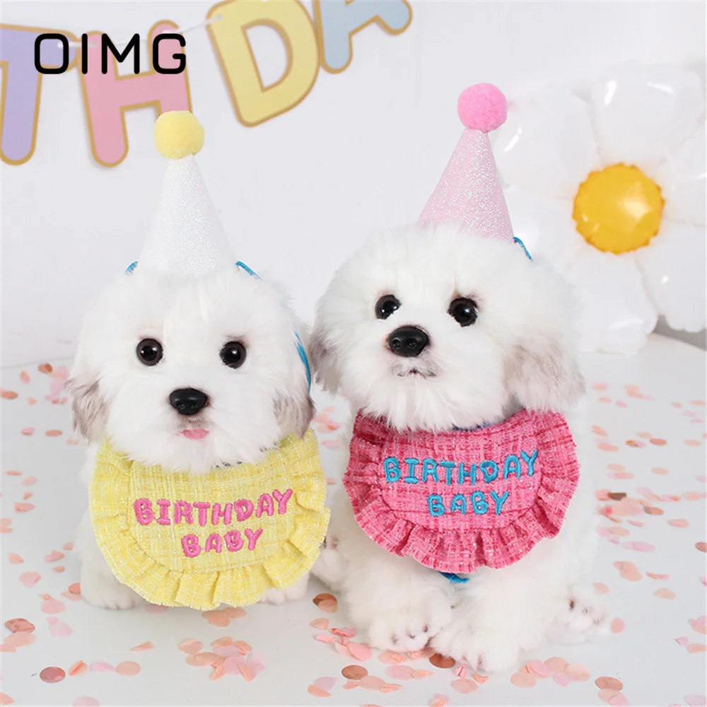 OIMG Color Contrast Pet Saliva Scarf Birthday Party Hat Triangle Scarf Cat Neck Scarf Bichon Spitz Small Dogs Cute Accessories