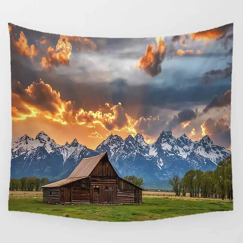 

Sunset Mountains Tapestry Nature Landscape Tapestry Meadow Chalet Tapestry Wall Hanging Decor for Bedroom Living Room Dorm