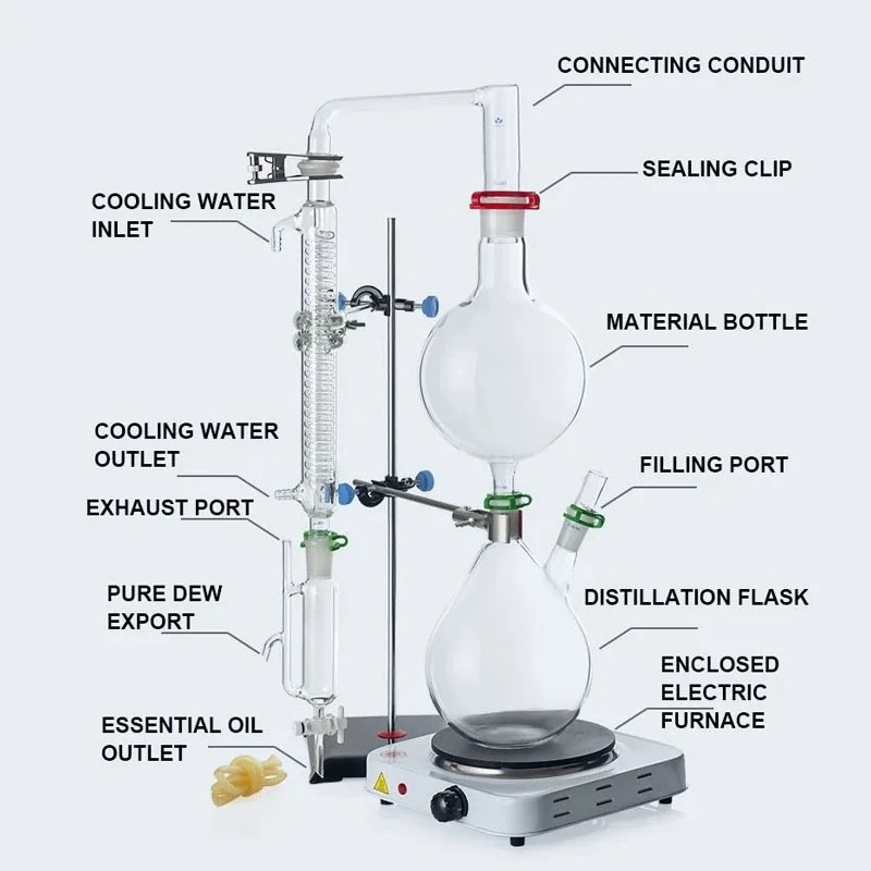 For 2000ml Lab Essential Extraction Separator Device Oil Steam Distillation Apparatus With Hot Stove Graham Condenser