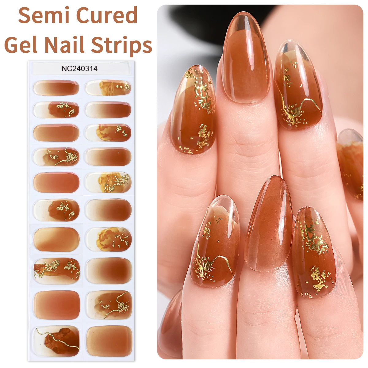 

20Tips Gradient French Semi Cured Nail Gel Strips Glitter Cat Eye Gel Nail Stickers for Women Adhesive Full Cover DIY Manicure