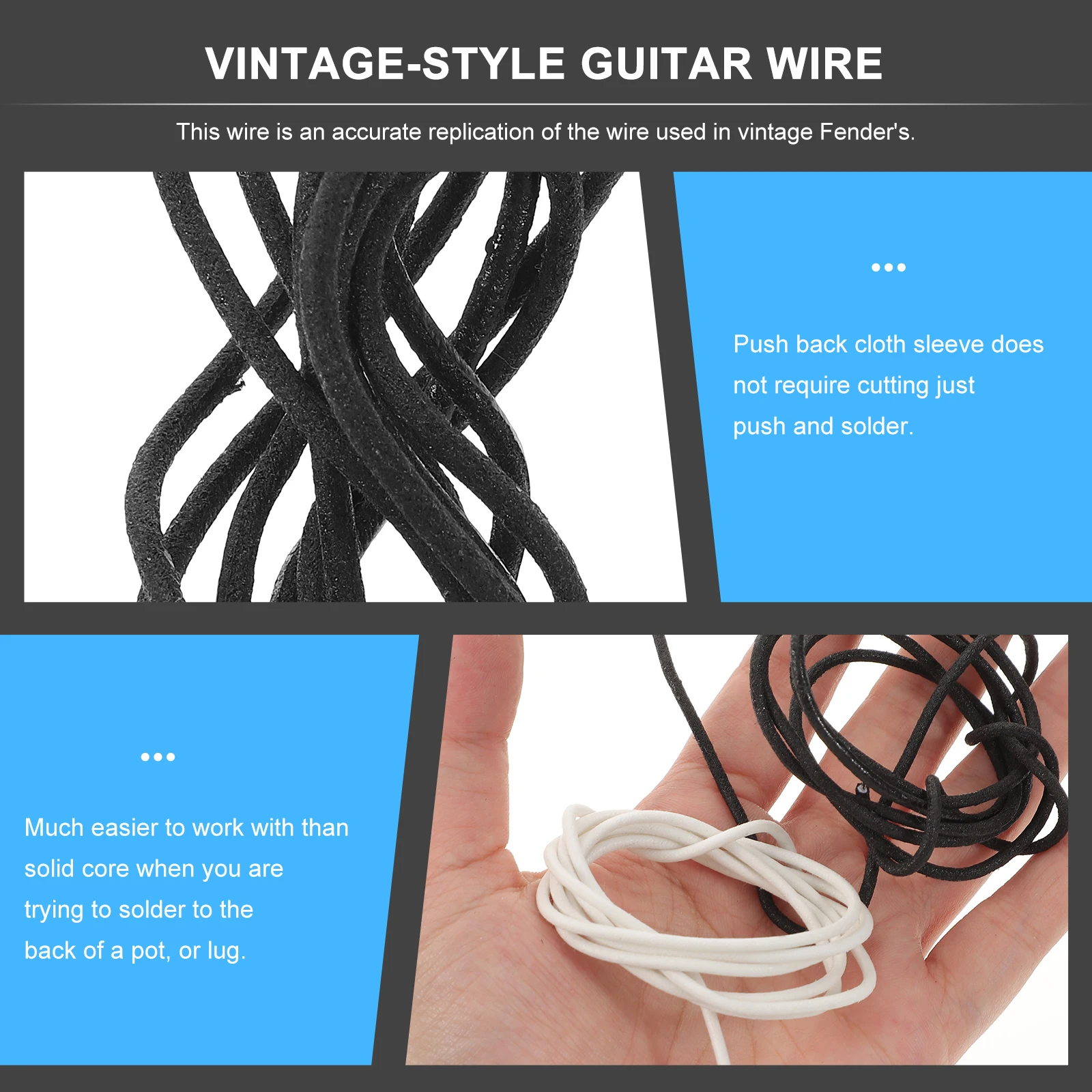 

3.2 Feet Pushback 22 Awg Vintage Style Guitar Wire Cloth Covered Pre Tinned Soldering Lead For Pot Lug Connection White Hot