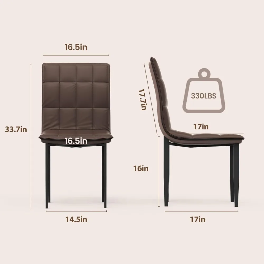 Set di 2 sedie da pranzo, sedia da cucina imbottita in pelle PU con gambe in metallo, sedie dall'accento moderno, sedie da pranzo marroni