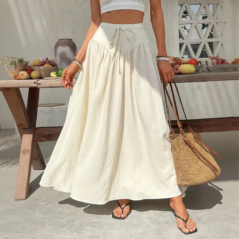

Summer Vacation Casual High-Waisted Flared Slimming Versatile Beach Long Skirt