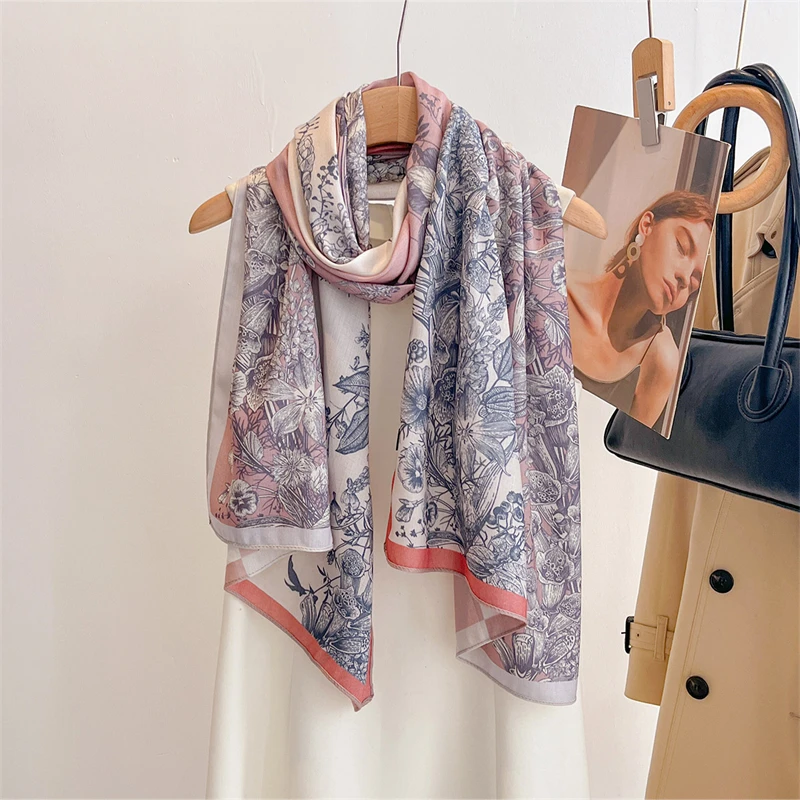 

Двусторонний женский вискозный шарф с цветочным принтом 60*170 см, летняя пляжная шаль, хлопково-льняная шаль с кисточками, пашмина, мусульманский хиджаб, накидка для женщин