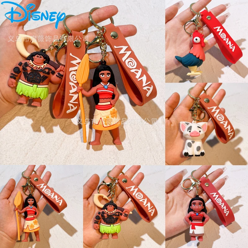 Moana Disney Anime Figure Heihei Maui Pua Movie Silicone Doll Keyring Accessories Pendant Keychain Decoration Children Toy Gifts