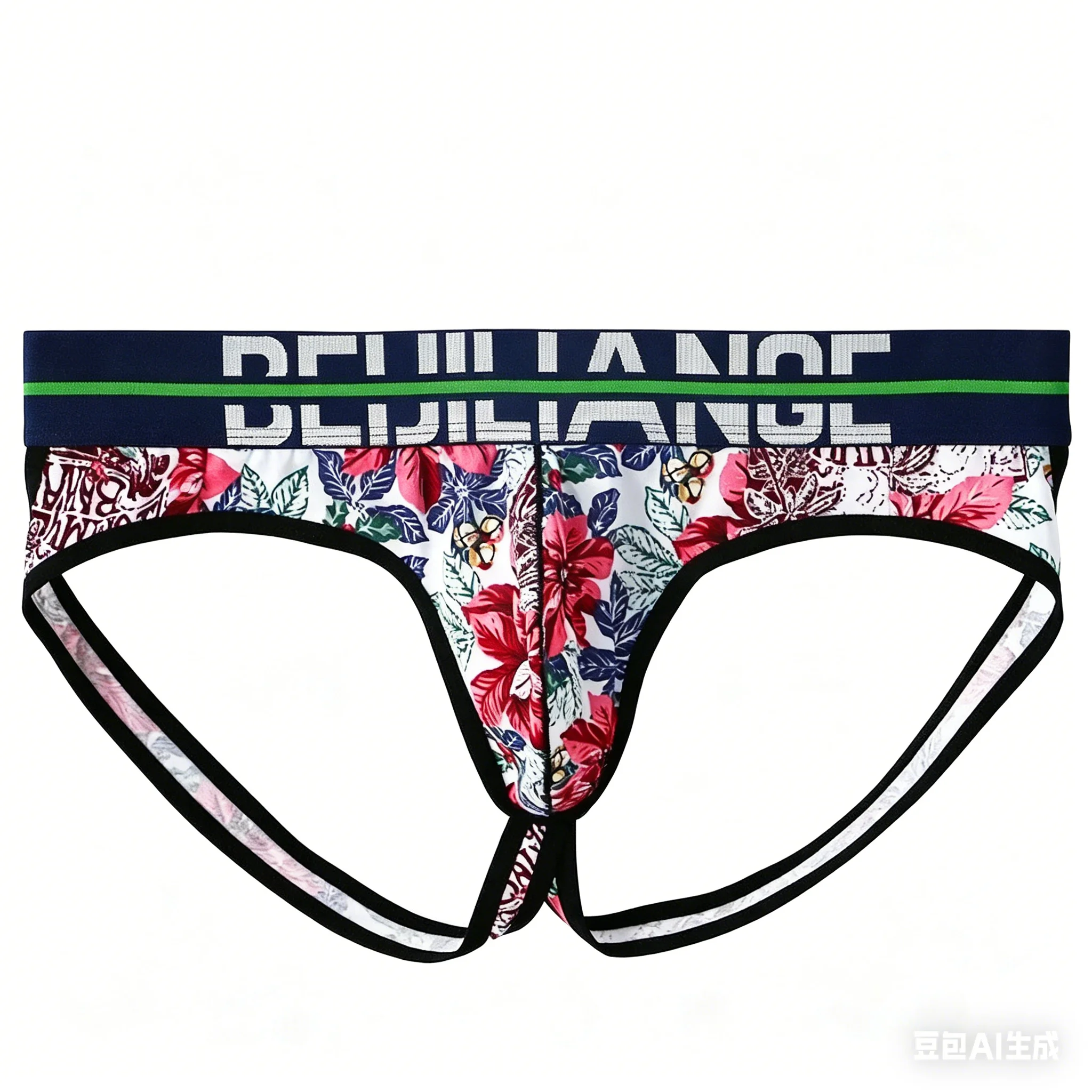 Men's Floral Print Double Strap Thong, Low-Rise Cotton Breathable T-Back Underwear Gays Erotic U Pouch Open Buttocks Underpants