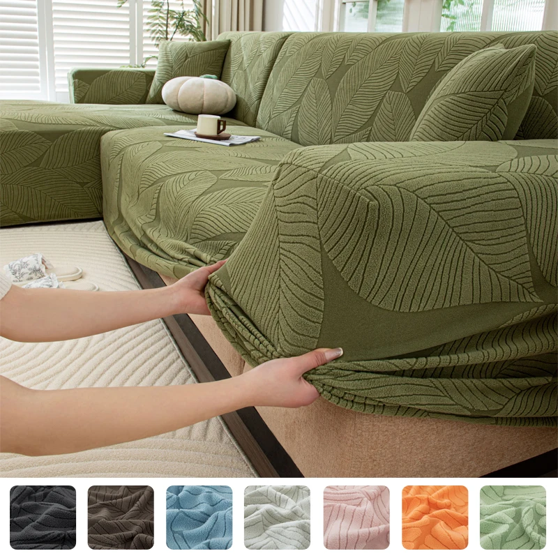 1/2/3/4-Sitzer Dicker Plüsch-Sofaschutz Jacquard Einfarbige Sofabezüge für Wohnzimmer Couchbezug Ecksofa-Überzug L-Form