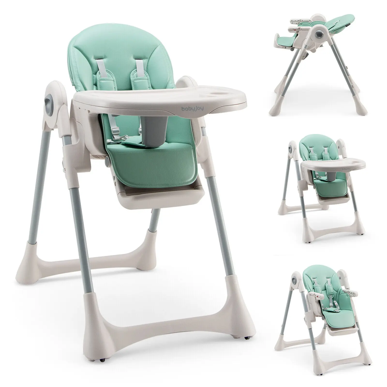 Babyjoy-silla alta plegable para bebé, comedor con altura ajustable y reposapiés, color verde