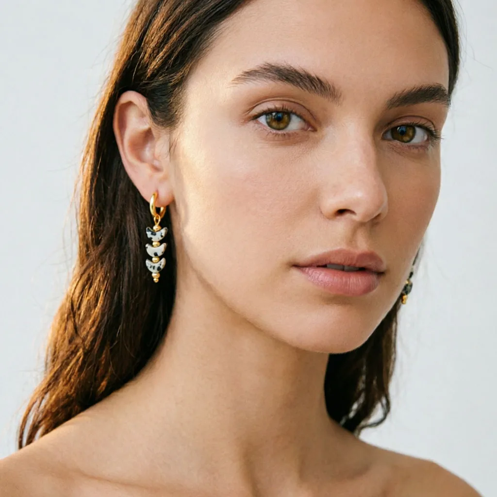 316L Edelstahl Creolen für Damen 2026 Natürlicher Jaspis Herz Mond Stern Anhänger Ohrringe Böhmischer Schmuck – Detail 18