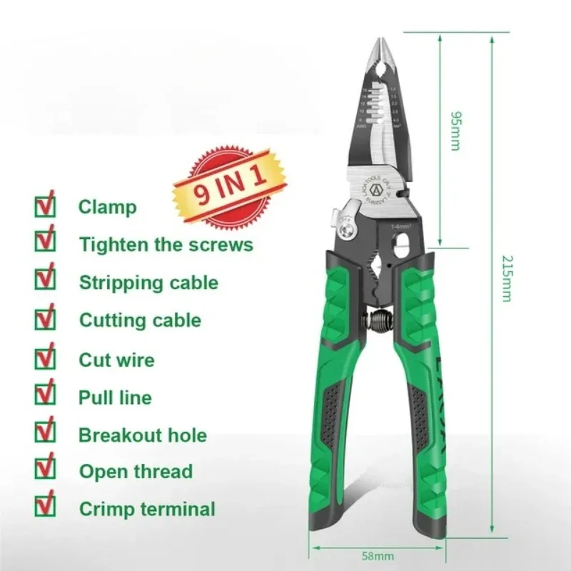 9-In-1 Electrician Specific Pointed Nose Crimper Multifunctional Wire Stripping Crimping Pointed Nose Plier Wire Crimping Pliers