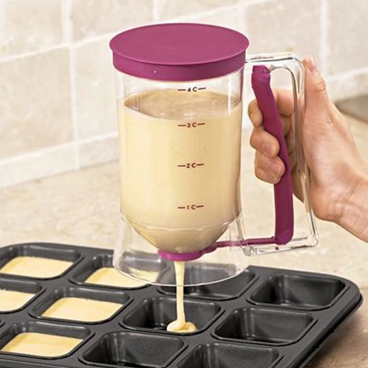 900ML Batter Separator Cupcake Pancake Cream Dispenser with Measuring Labels Baking Tools Cake Muffin Mix Funnel Measuring Cup