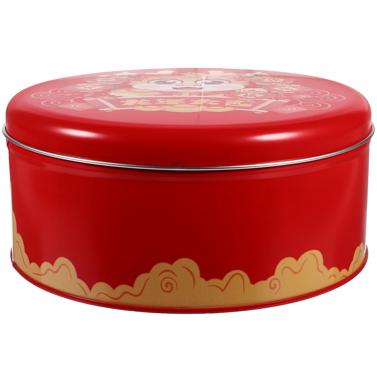 

Year of The Dragon Cookie Tin Round Large New Year Snack Candy Gift Box Tinplate Storage Container Holiday Festival Treats