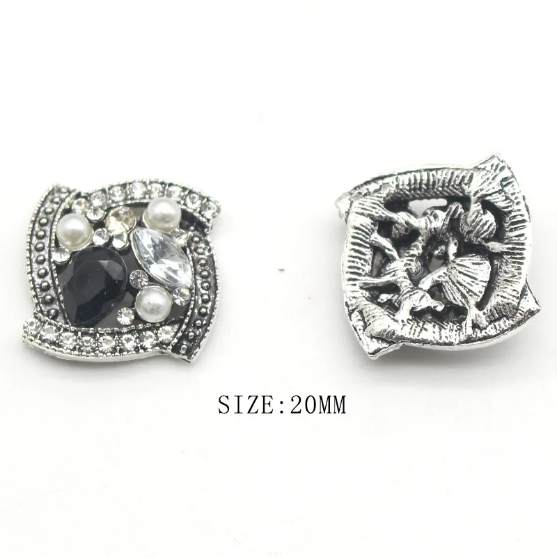 20MM Vintage lega acqua diamante quadrato bottone nero abbigliamento accessori gioielli fondo piatto cucito a mano diamante