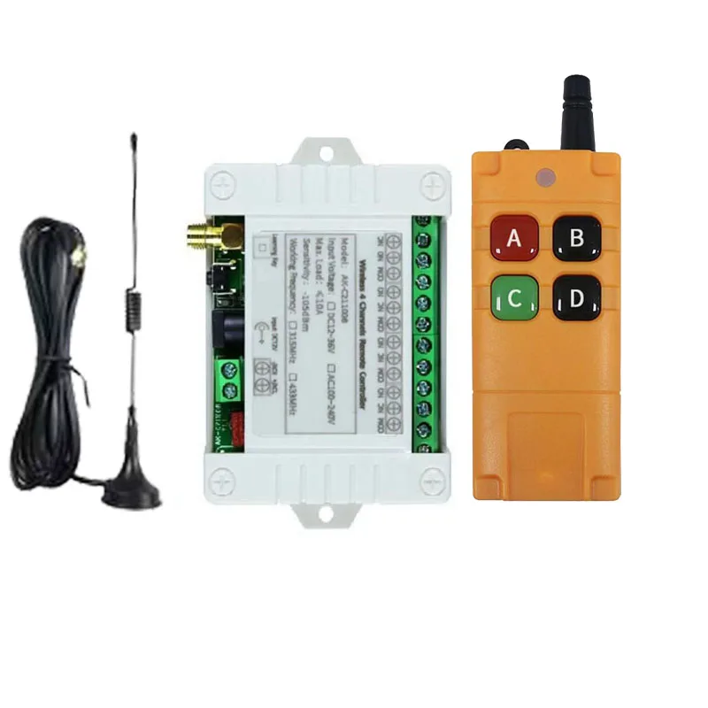 2000m DC12V 24V 36V 4CH Wireless Remote Control LED Light Switch Relay Output Radio RF Transmitter&433 MHz Receiver For garage