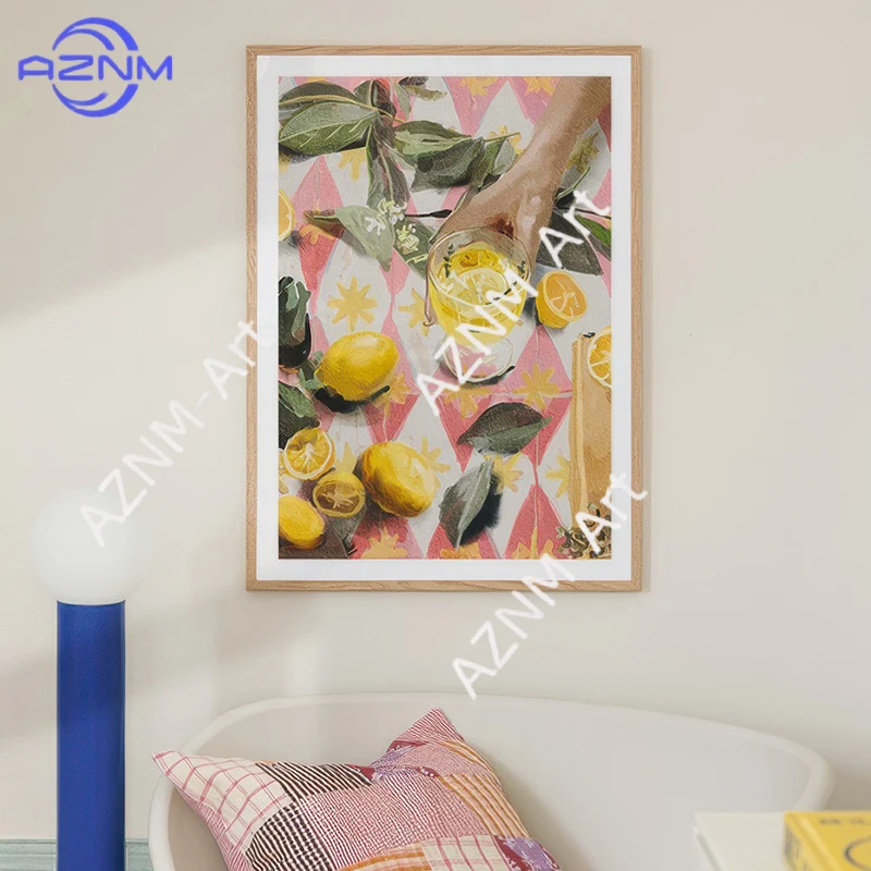 Cherry Red Velvet Cake Tulips Mojito Lemon Cocktail Retro Gallery Wall Art Poster Decorative Painting Canvas Print Pictures Room
