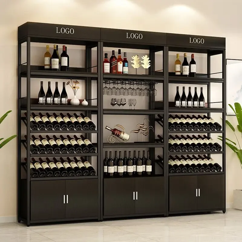 Wine cabinet Winery display cabinet Storage wrought iron commercial supermarket shelf Floor shelf Wine Baijiu rack