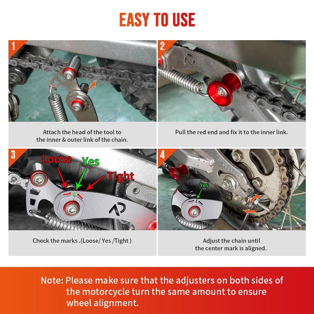 For ATV Motorcycle Chain Slack Adjuster Tool Motorcycle Dirt Bike Universal Tension Checking Adjust Slack Setter Tool