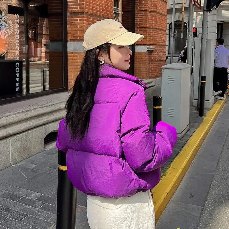 2023 New Winter Coat Women Puffer Jacket Long Sleeve Short Tops Thickened Warm Solid Color Jacket