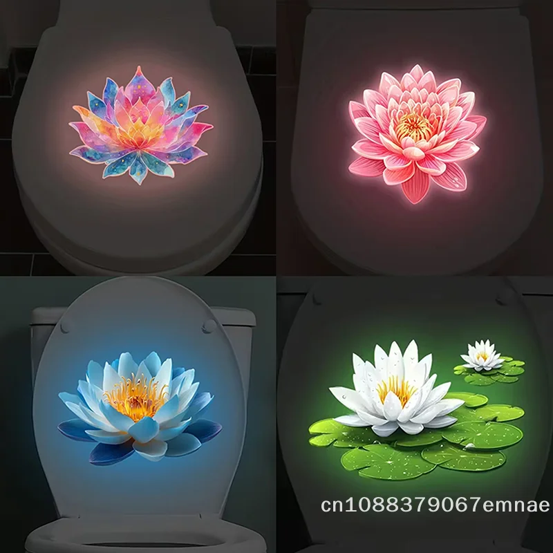 Glow-in-the-Dark Flower Toilet Lid Sticker Self-Adhesive Removable Bathroom Decor Night Glow Wall Decal Luminous Toilet Sticker
