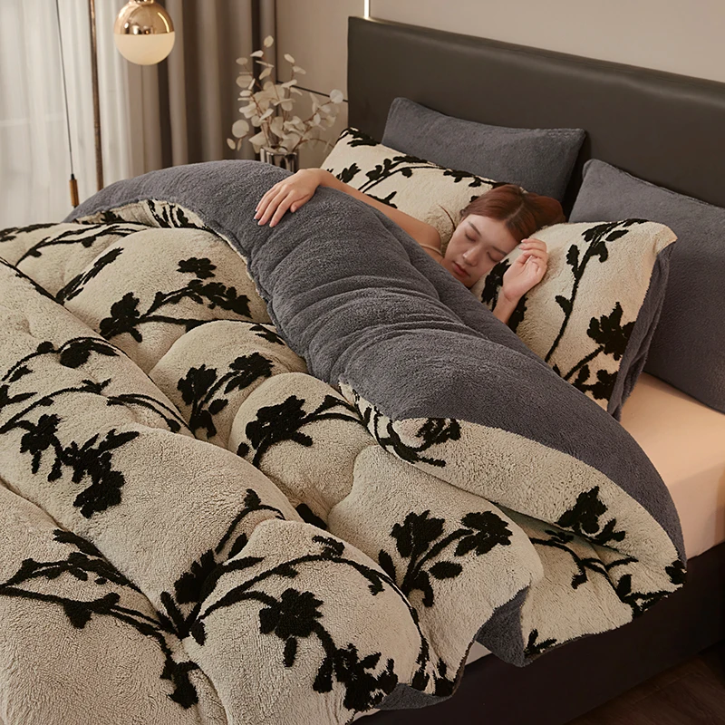 1 قطعة لحاف شتوي سميك دافئ - لحاف مخملي مريح على الوجهين لغرفة النوم والشقة