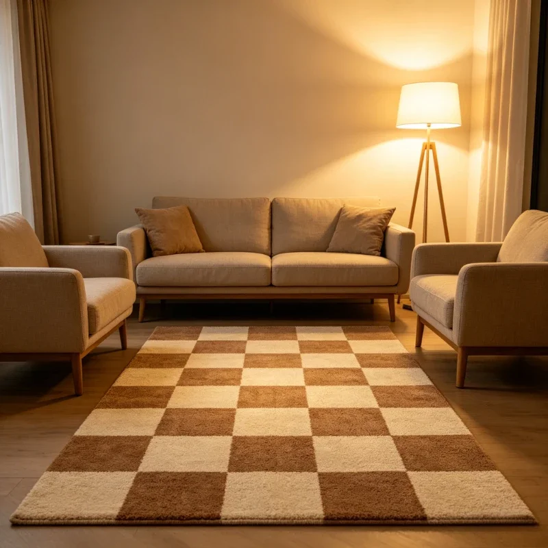Minimalist Carpets for Living Room Black Large Plaid Design Bedroom Decor Carpet Cream Style Art Rug Soft Home Plush Floor Mat