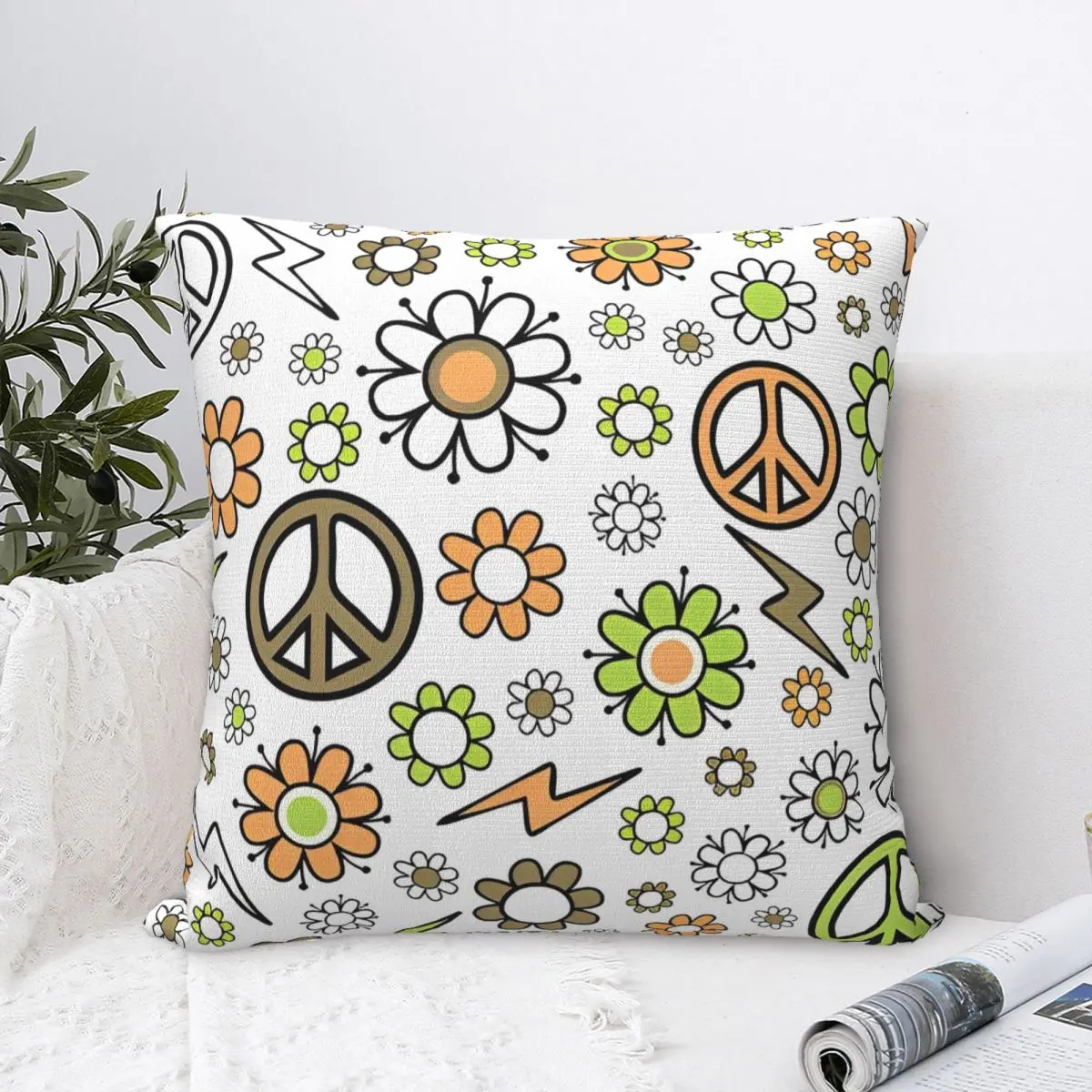 Peace Foral Love Pattern Pillow Cases Cushion Covers Awesome Zipper Decorative Pillowcase for Car 45x45cm