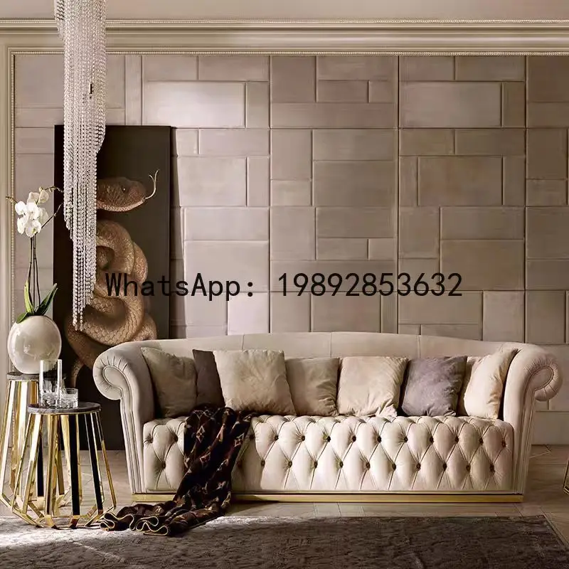 CZ American Style Fabric Sofa Postmodern Small Apartment Button Sofa Italian Minimalist Two-Seater Three-Seater Living Room Sofa