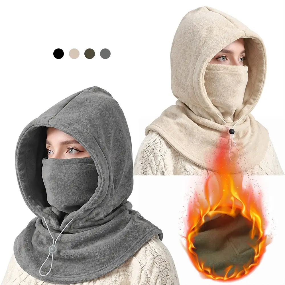 Unisex Polar Fleece Winter Balaclava Hat Windproof Thickened Ear Protection Cap Cold-proof Integrated Hat Scarf Outdoor Cycling