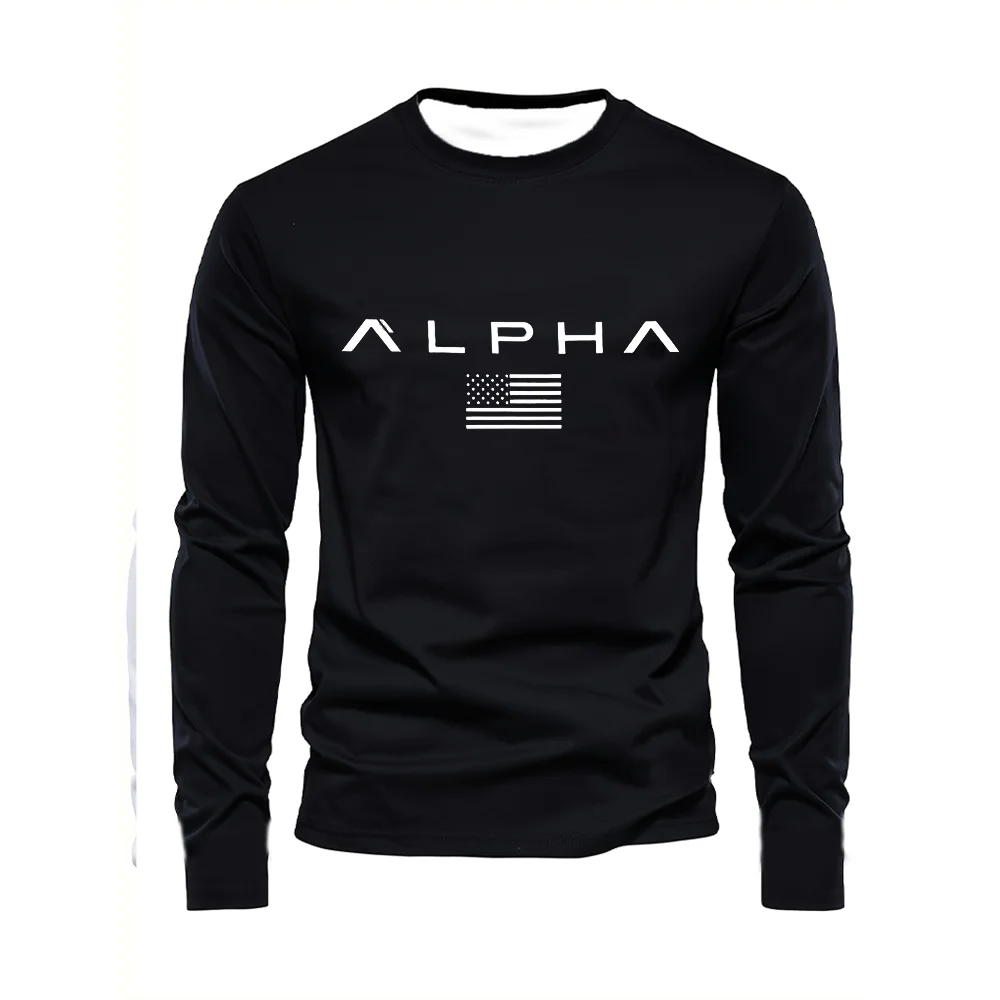 2026 Basic Men's Autumn And Winter Comfortable Casual Sports Swiss Print Round Neck Long Sleeved T-shirt Top Warm Clothing