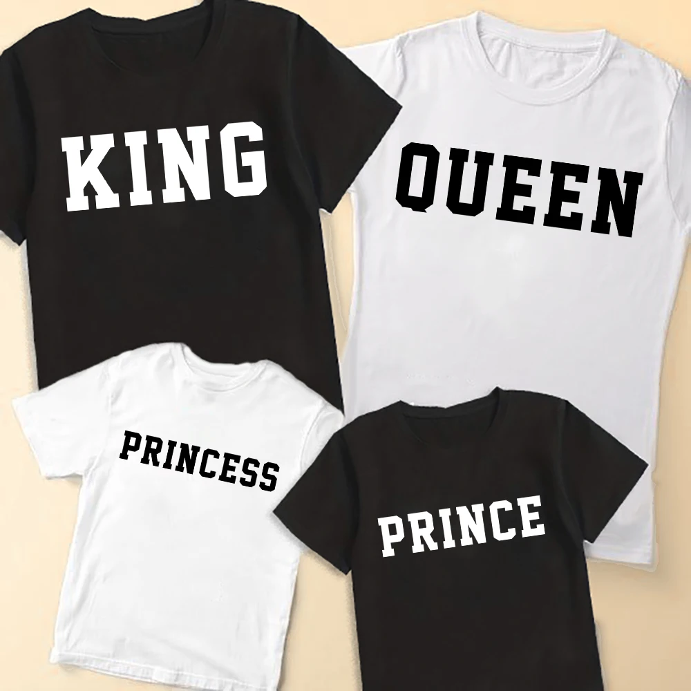 King Queen Prince Princess Print Family Matching Shirt Summer Short Sleeve T-shirt Tee Dad Mom Son Daughter Matching Outfit Tops