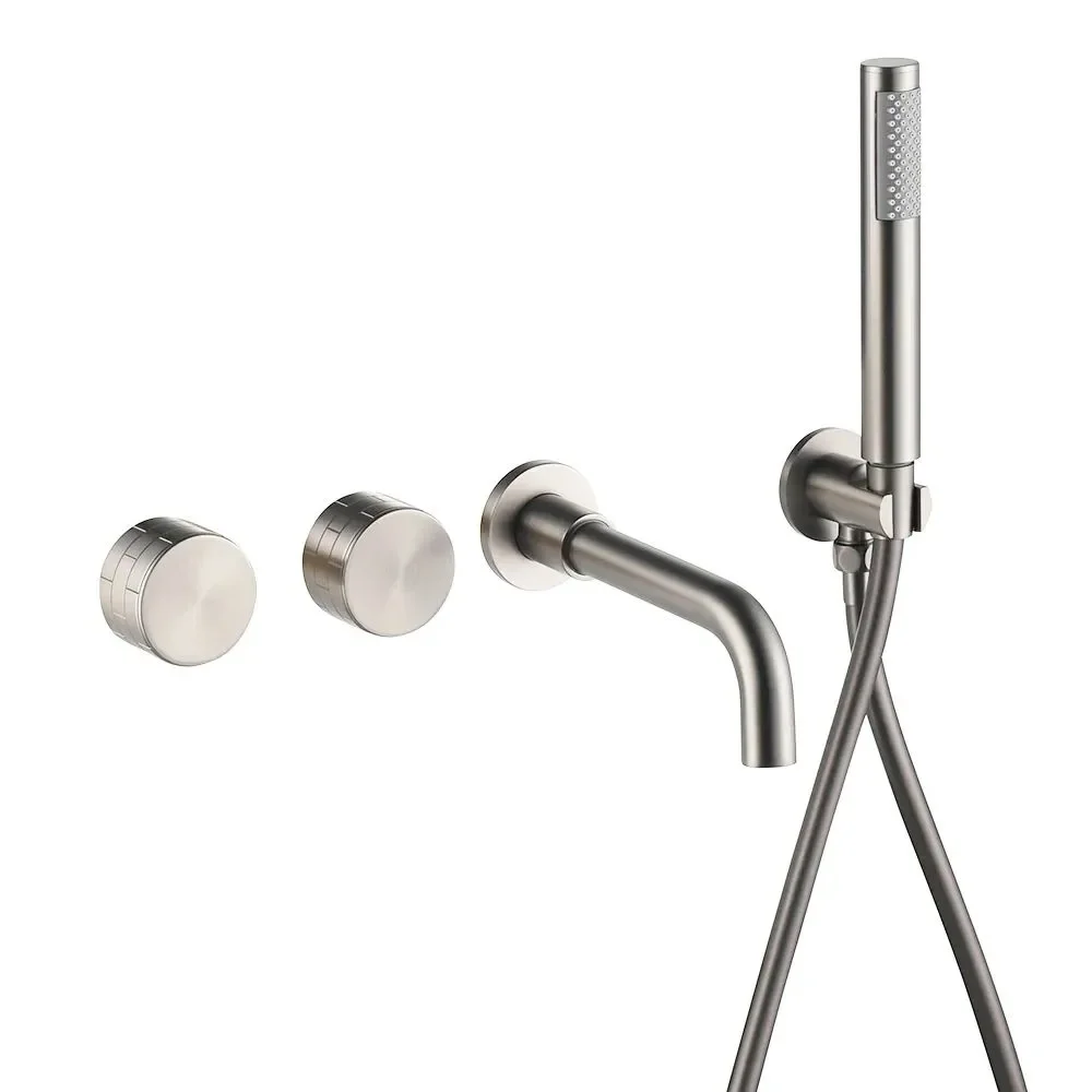 Bathtub Faucet Brass Wall Mounted Bathroom Two-Handle Faucet Shower Faucet Set Hot and Cold Water Mixer Tap Brushed Nickel