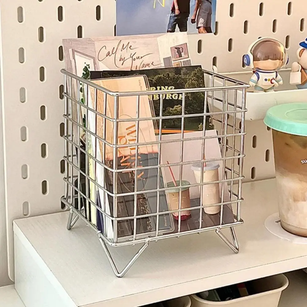 Iron Shelf with Edge Fence Capacity Iron Storage Rack Stainless Steel Wire Mesh Basket Organizer Hollow Out Desktop for Home