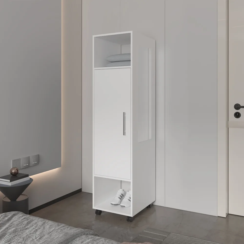 Summit Wardrobe in Melamine with Mirror Door and Open Storage Drawers Ideal Closet for Bedroom Wardrobes