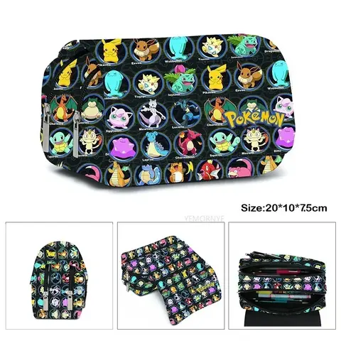 Bilashmart Pokemon Pikachu Pencill Case School Cartoon Pikachu Black Pen Bag School Supplies Stationery Schoolbag Birthday Party Gifts