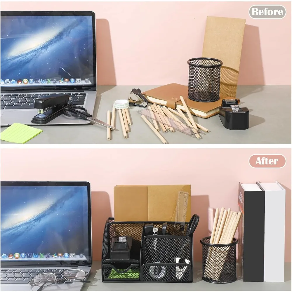 black desk organizer and accessories, black desk asccessories office supply kit include mesh desktop organizer stapler 1000 stap