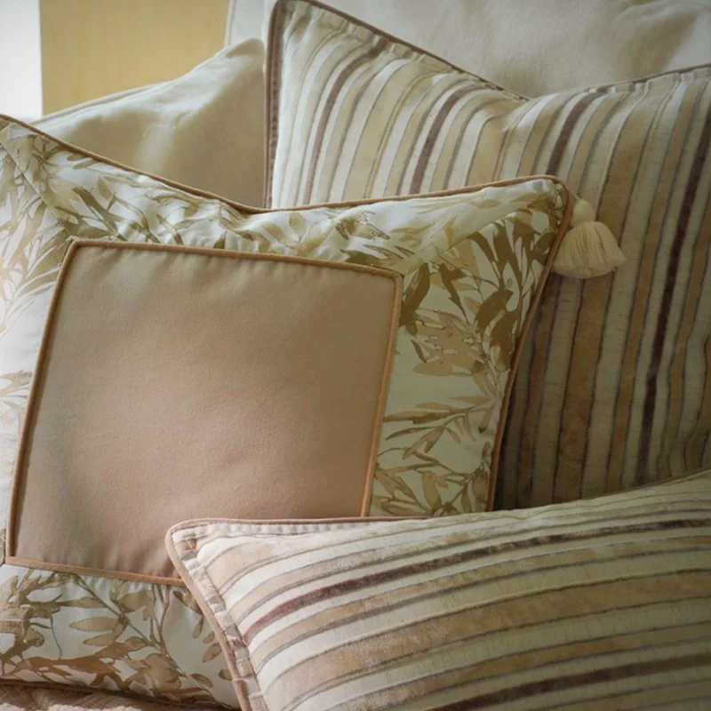 Chinese Champagne Color Pillows Retro Bamboo Jacquard Cushion Case Luxury Art Decorative Pillow Cover For Sofa Chair Home Decor