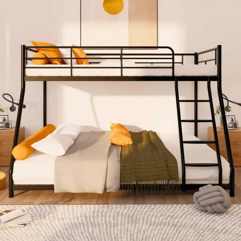 Twin Over Full Bunk Bed Metal Bunk Bed with Comfortable Rungs, Duty Bunk Bed Frame with Security Guardrail and Ladders,Beds