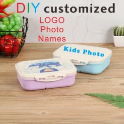 DIY Customized Snack Box for Kids School Lunch Food Fruit Container Name LOGO Cartoon Picture Photo with Spoon Fork Eco Material