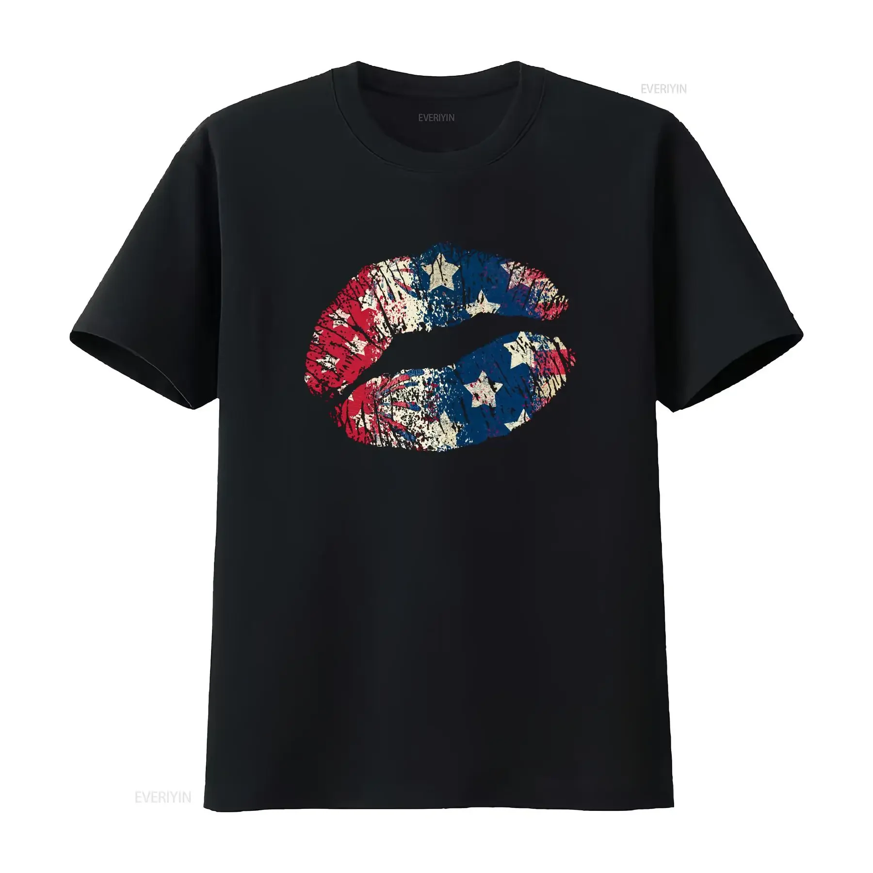 4th July Lips T Shirt Patriotic America Freedom Fourth Of American Flag Funny Independence vintage Washed fashion Slightly