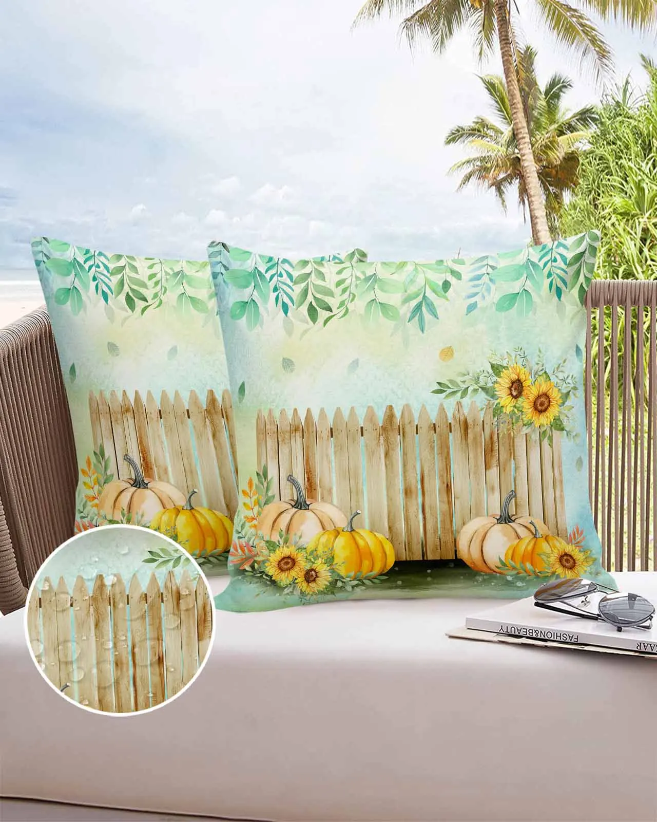 2/4PCS Thanksgiving Plant Fence Sunflower Pumpkin Outdoor Garden Chair Waterproof Cover Cushion Home Decor Pillow Case