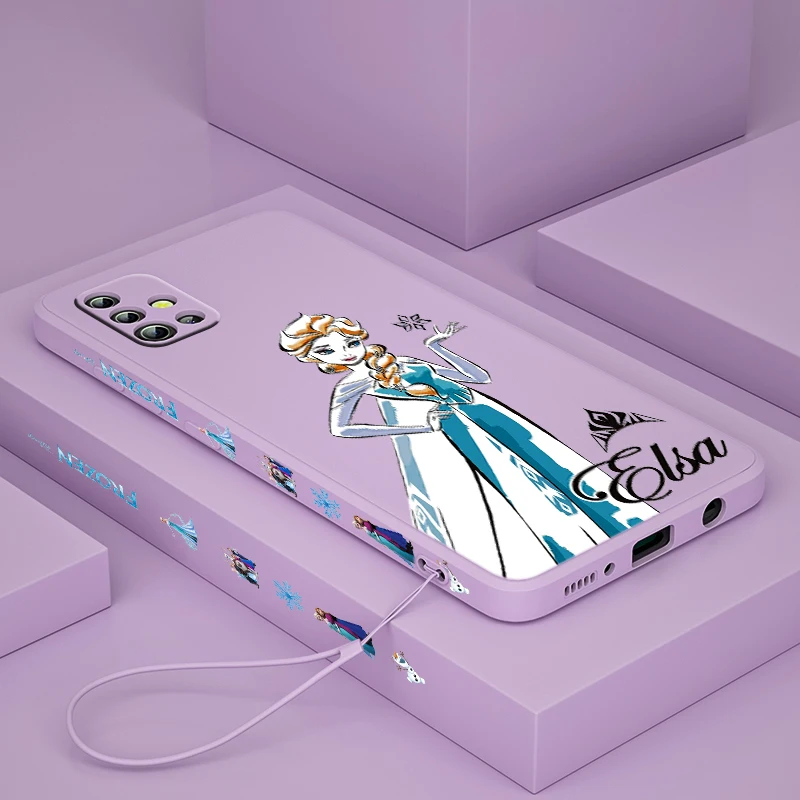 Disney Frozen Aisha Anna For Samsung Galaxy A73 A53 A33 A52 A32 A22 A71 A51 A21S A03S A50 4G 5G Liquid Left Rope Phone Case Capa