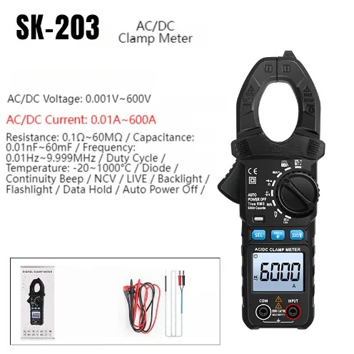 AC/DC Current Clamp Meter Multimeter Multifunction Clamp Ammeter Electrician For AC And DC Voltage And Current With High Accurac