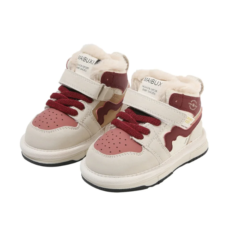 

Новинка 2023 года, зимняя детская обувь, кожаные теплые плюшевые кроссовки для малышей, уличные теннисные модные кроссовки для девочек и мальчиков