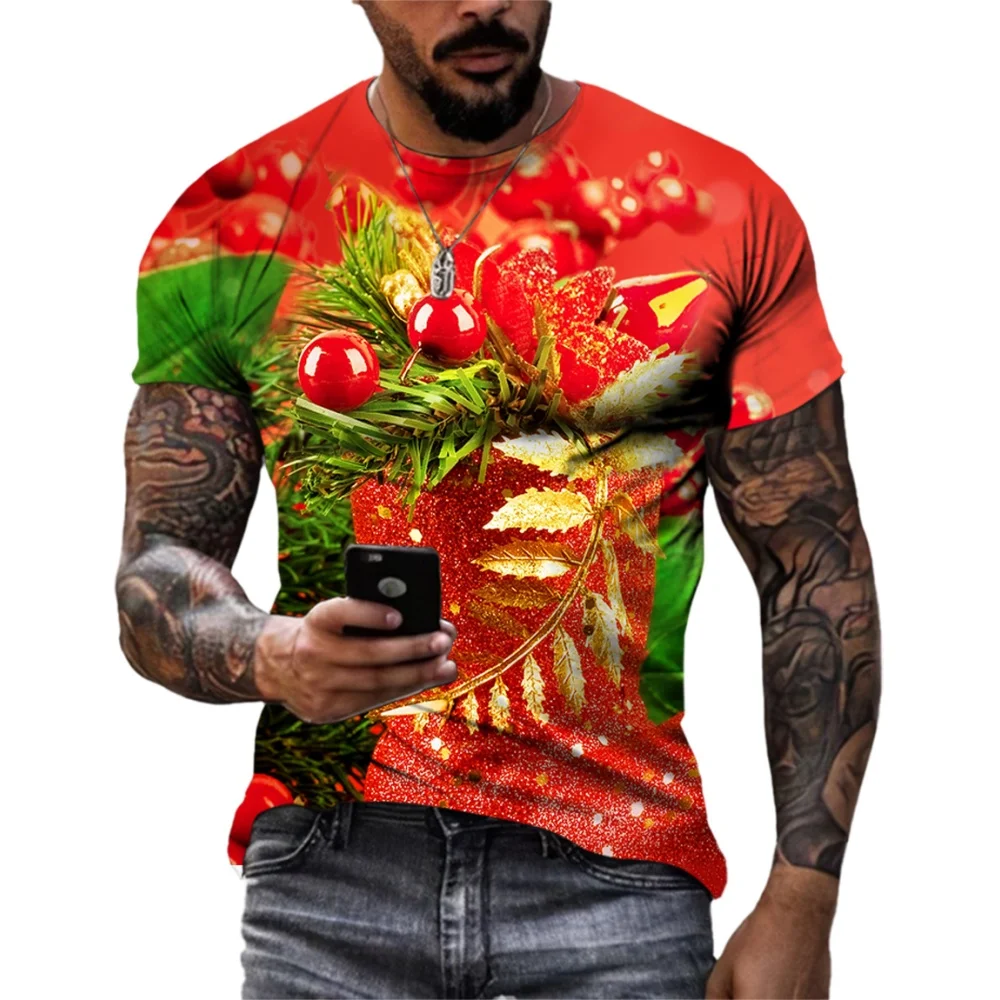 

New 2026 Brand Men's 3D Printing Santa Claus Costume Christmas Tree Snowman Atmosphere Popular Personalized Printed T-shirt