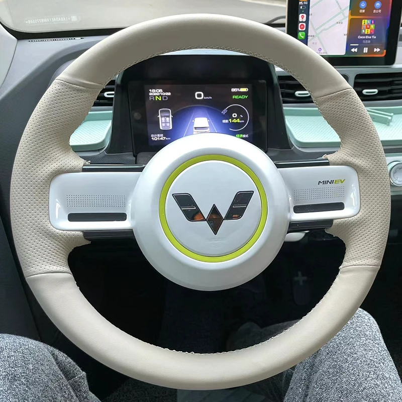 Hand Sewing Steering Wheel Cover for Wuling Hongguang Mini EV Air Binguo EV Car Faux Leather Carbon Fiber Interior Accessories