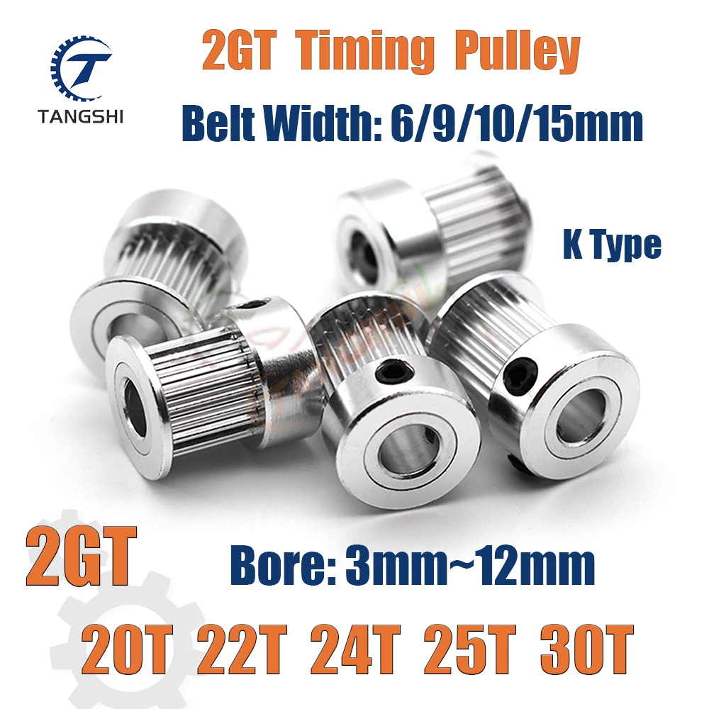 2GT 20/22/24/25/30 Teeth Timing Pulley Bore 3mm~12mm K-Type Belt Width 6/9/10/15mm GT2 20T 22T 24T 25T Synchronous Timing Pulley