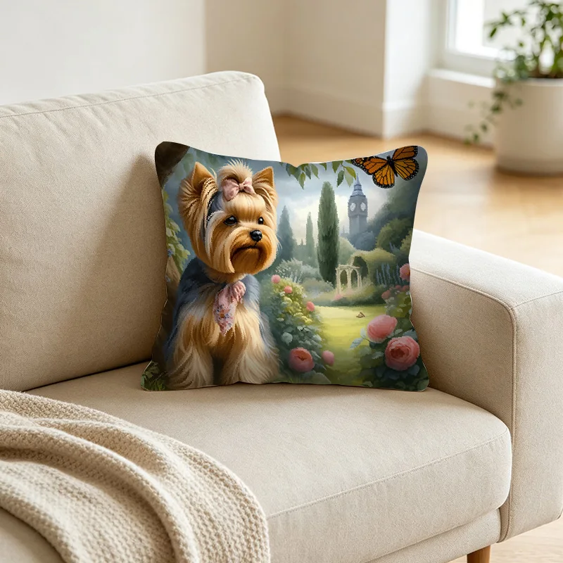 18x18 Inch Cute Dog Pet Throw Pillow Cover  Yorkshire Terrier Poodle Cartoon Sketch Animal Decorative Square Cushion Pillowcase