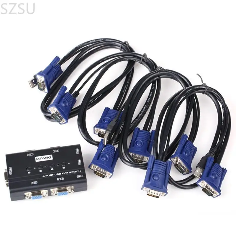 SZSU MT460KL 4 USB -порт KVM Переключатель 4 в 1 OUT KVM Box 4 Port VGA Adapter 1920x1440 10x6,5 см/3.94x2,56in