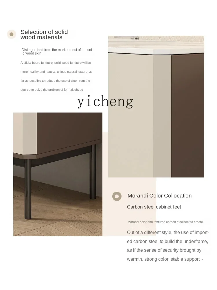 v9.9-Solid Wood Sideboard Modern Dining Room Locker Simple Marble Living Room Cabinet against the Wall