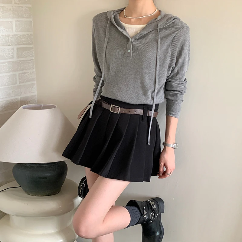 Damska bluza z kapturem z wełny owczej na wiosnę i jesień, nowa, w paski, z długim rękawem, zapinana na pół guzika, luźna, codzienna, elastyczna bluza/top.